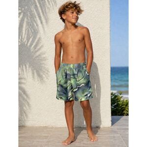 Nike Boys Trunks Size L Green Abstract Swim Elastic Waist Beach Pool Shorts N